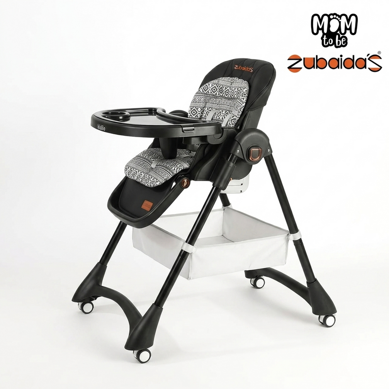 Kidilo KD3-3 Premium Adjustable Baby High Chair - Black Pattern