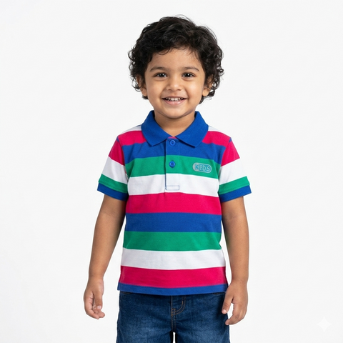Vibrant Multi-Color Striped Polo Shirt for Boys