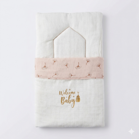 Premium Muslin Baby Gift Set – "Welcome Baby" Swaddle & Pillow