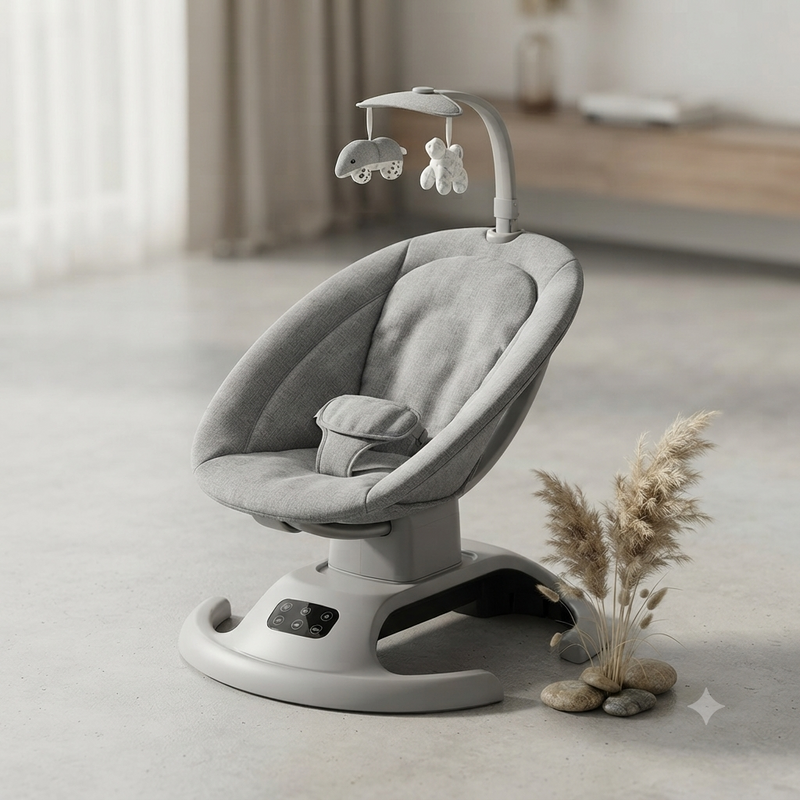 Premium Electric Baby Swing Chair with Bluetooth, Music, Timer & Remote Control | Newborn Infant Rocker | Grey