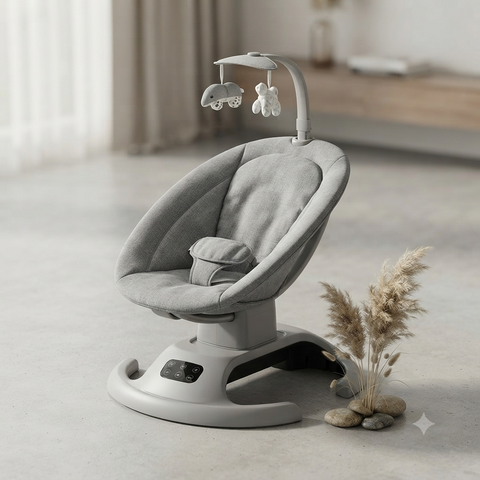Premium Electric Baby Swing Chair with Bluetooth, Music, Timer & Remote Control | Newborn Infant Rocker | Grey