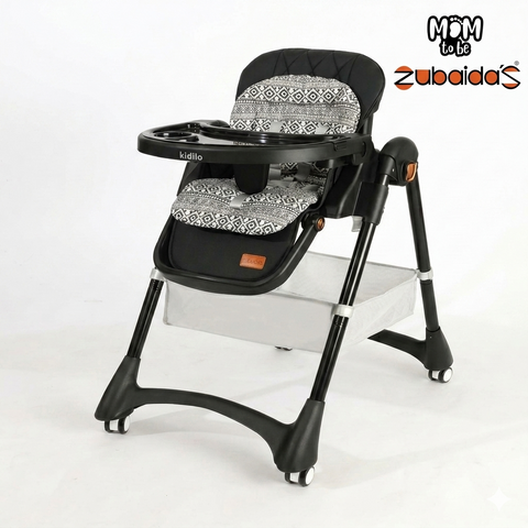 Kidilo KD3-3 Premium Adjustable Baby High Chair - Black Pattern