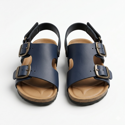 Cruise Comfort Navy Blue Double-Buckle Slide Sandals
