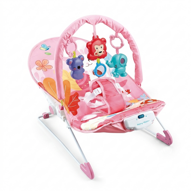 Hu-Baby Pink Musical Bouncer with Calming Vibrations & Toy Bar