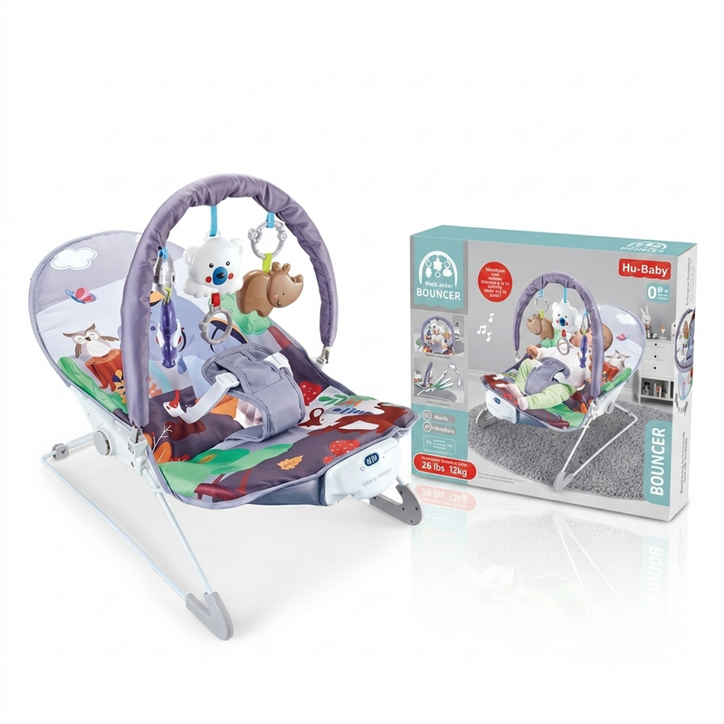 Hu-Baby Musical Bouncer with Calming Vibrations & Interactive Toy Bar