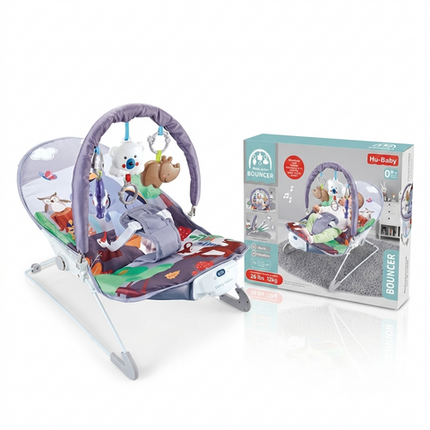 Hu-Baby Musical Bouncer with Calming Vibrations & Interactive Toy Bar