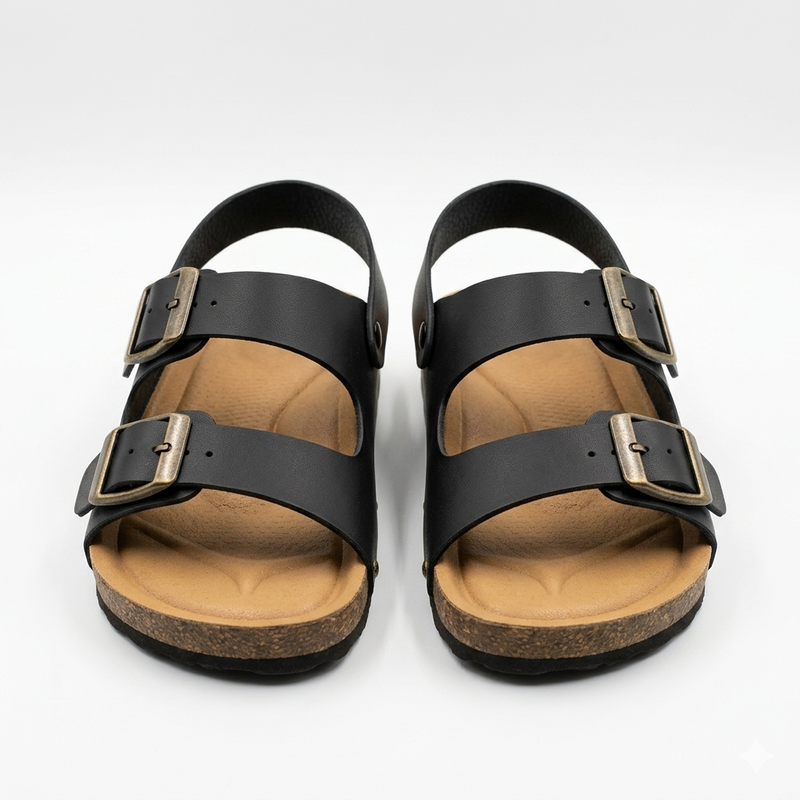 Kids' Comfort Double-Strap Buckle Sandals - Black