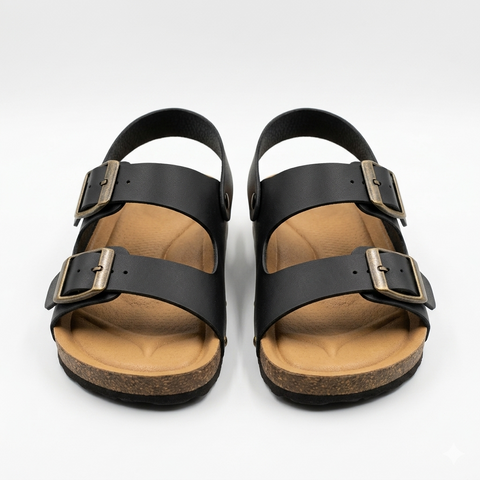 Kids' Comfort Double-Strap Buckle Sandals - Black