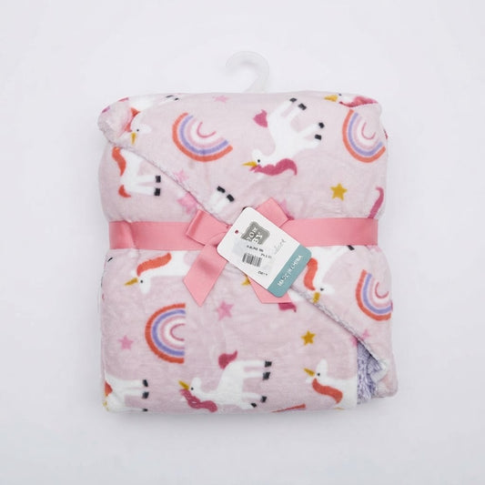 Pink Unicorn and Rainbow Plush Baby Blanket