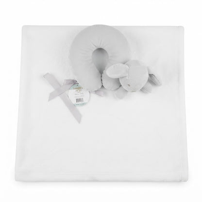 Zubaida's Mom & Kids White Baby Blanket and Bunny Neck Pillow Set