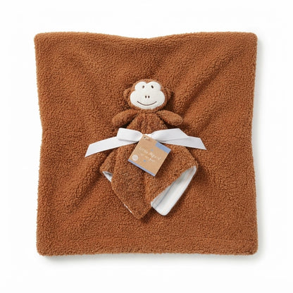 Little Alpaca Brown Sherpa Baby Blanket with Monkey Toy