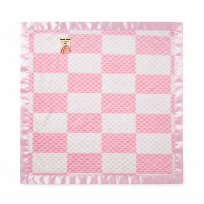 Baby Pink and White Checkered Fleece Blanket with Satin Trim