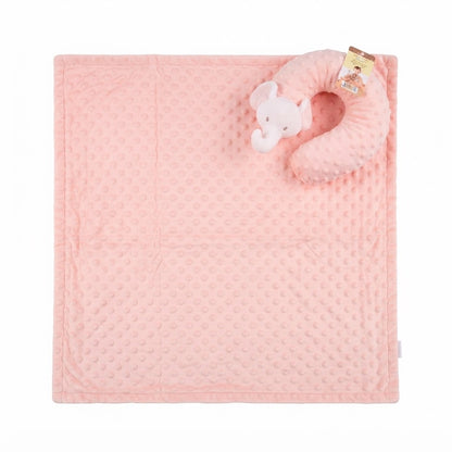 Baby Minky Fleece Blanket and U-Shaped Elephant Neck Pillow Set - Pink