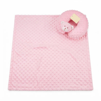 Baby Minky Fleece Blanket and U-Shaped Neck Pillow Set - Pink