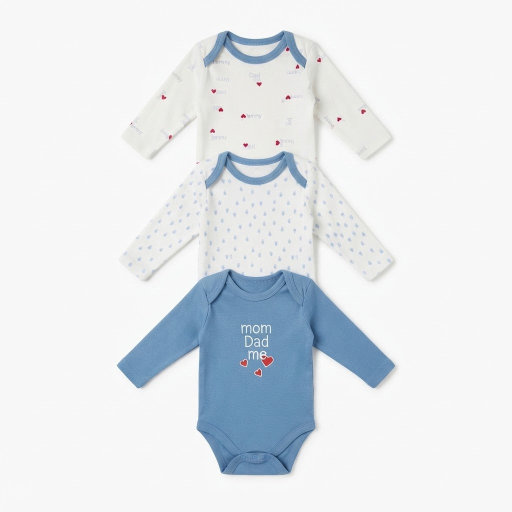Baby Cotton Full-Sleeve Mom Dad Me Print Bodysuits (3-Piece Pack)