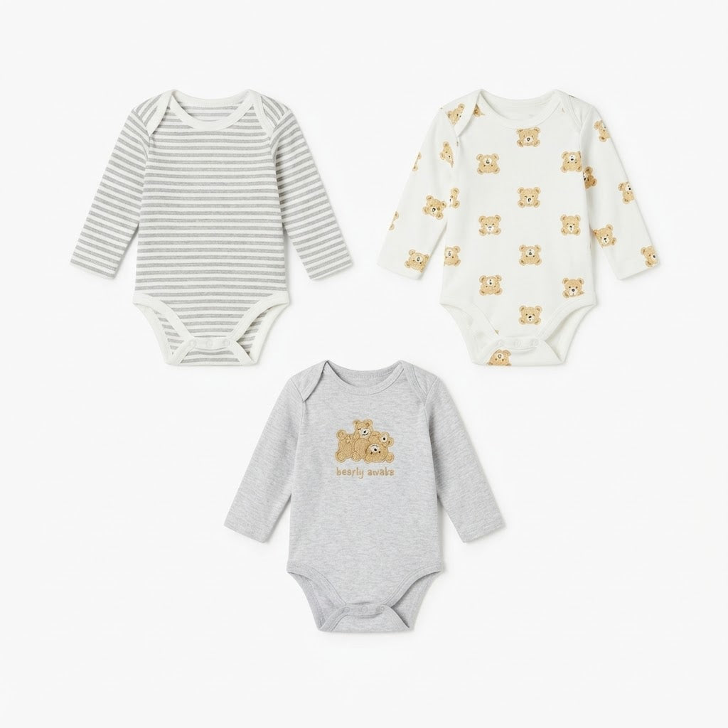 Baby Cotton Full-Sleeve Turtle Print Bodysuits (3-Piece Pack)
