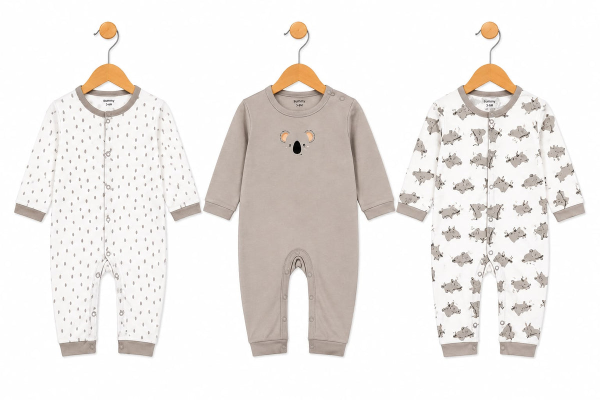 Baby Cotton Full-Sleeve Koala Print Rompers / Sleepsuits (3-Piece Pack)