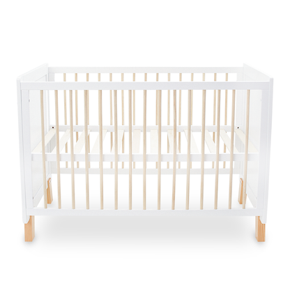 WHITE WOODEN BABY COT – 2-IN-1 CONVERTIBLE WITH MOSQUITO NET