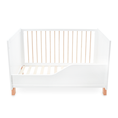 WHITE WOODEN BABY COT – 2-IN-1 CONVERTIBLE WITH MOSQUITO NET