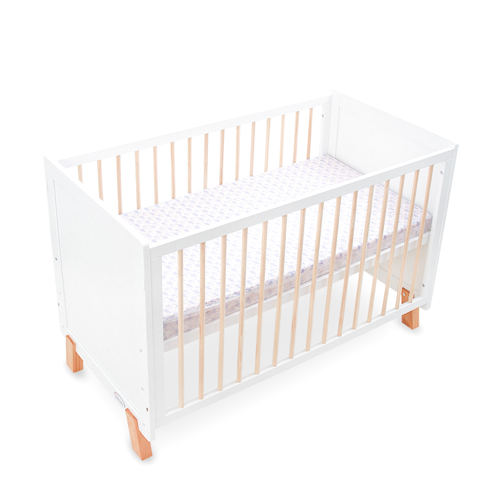 WHITE WOODEN BABY COT – 2-IN-1 CONVERTIBLE WITH MOSQUITO NET