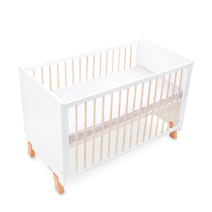 WHITE WOODEN BABY COT – 2-IN-1 CONVERTIBLE WITH MOSQUITO NET