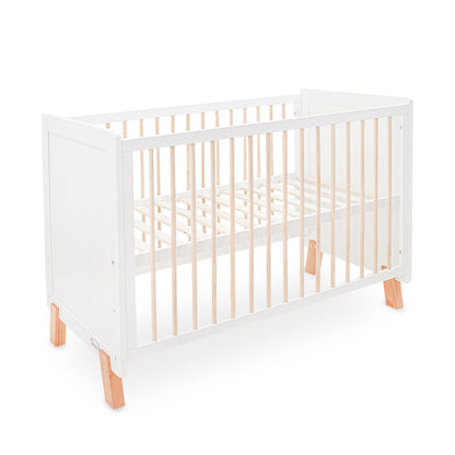 WHITE WOODEN BABY COT – 2-IN-1 CONVERTIBLE WITH MOSQUITO NET
