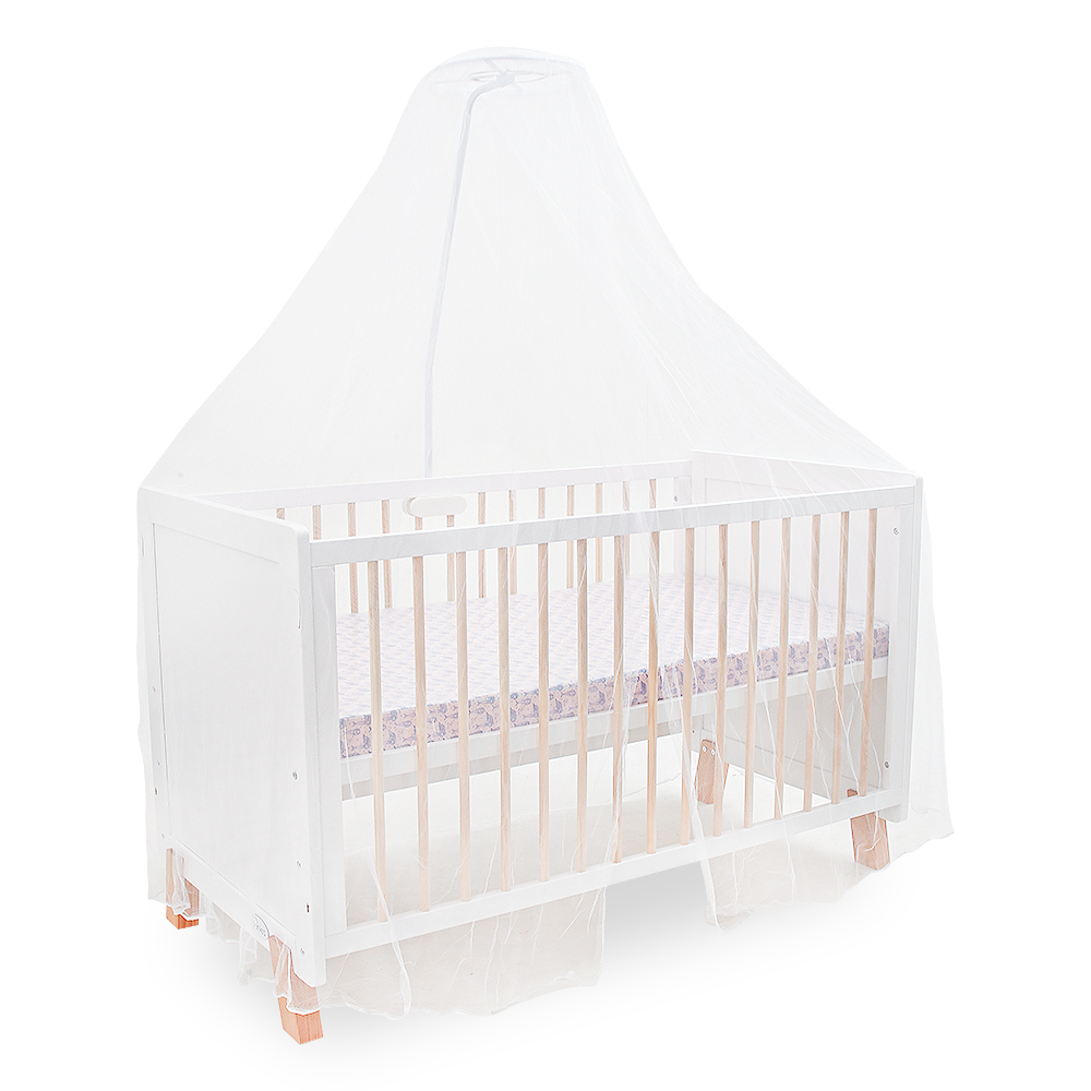 WHITE WOODEN BABY COT – 2-IN-1 CONVERTIBLE WITH MOSQUITO NET