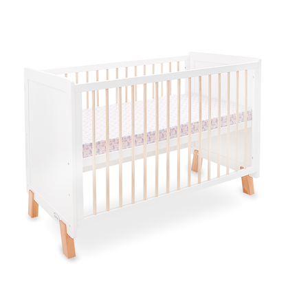 WHITE WOODEN BABY COT – 2-IN-1 CONVERTIBLE WITH MOSQUITO NET