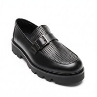 Boys Black Perforated Faux-Leather Loafers Zubaidas 04000945 - View 1