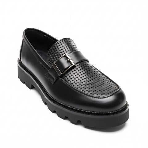 Boys Black Perforated Faux-Leather Loafers Zubaidas 04000945