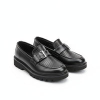 Boys Black Perforated Faux-Leather Loafers Zubaidas 04000945 - View 2