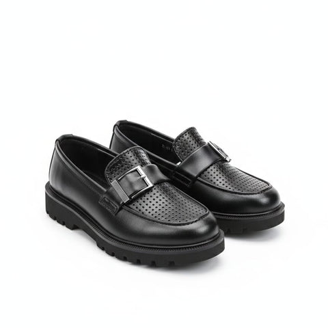 Boys Black Perforated Faux-Leather Loafers Zubaidas 04000945
