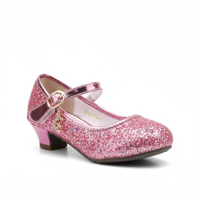 Glittery Pink Mary Jane Dress Shoes with Moon & Star Charm Zubaidas 04000419