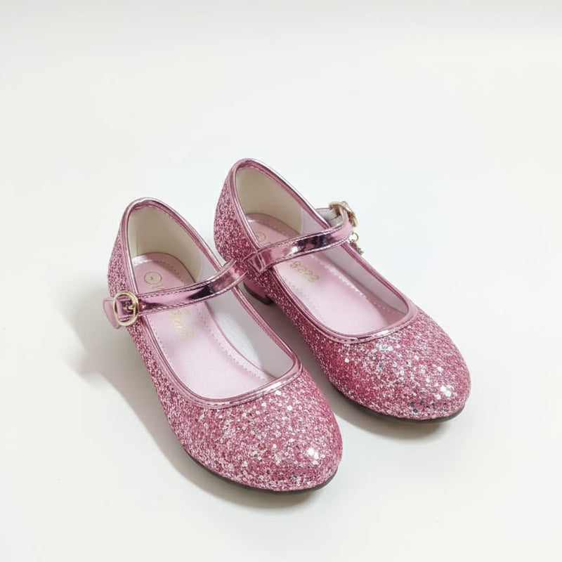 Glittery Pink Mary Jane Dress Shoes with Moon & Star Charm Zubaidas 04000419