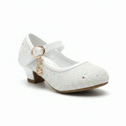 Girls' White Iridescent Glitter Mary Janes with Moon & Star Charm Zubaidas 04000419