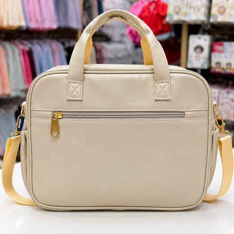 Premium Leather Baby Diaper Bag – Stylish Multi-Compartment Mommy Bag with Shoulder Strap (Cream)