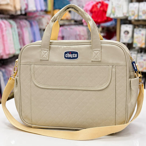 Premium Leather Baby Diaper Bag – Stylish Multi-Compartment Mommy Bag with Shoulder Strap (Cream)