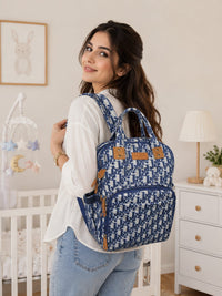 Premium Multi-Pocket Printed Baby Diaper Bag Backpack – Waterproof Maternity Travel Bag with Insulated Bottle Pockets (Blue & White) - View 3