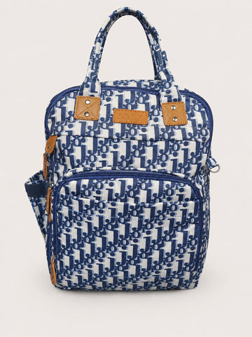 Premium Multi-Pocket Printed Baby Diaper Bag Backpack – Waterproof Maternity Travel Bag with Insulated Bottle Pockets (Blue & White)