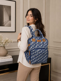 Premium Multi-Pocket Printed Baby Diaper Bag Backpack – Waterproof Maternity Travel Bag with Insulated Bottle Pockets (Blue & White) - View 2