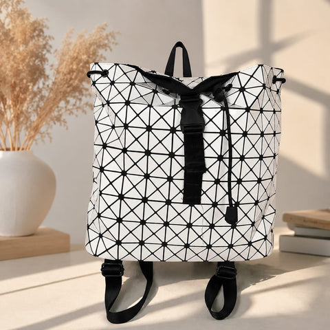 Geometric Foldable White & Black Backpack | Modern Lightweight Travel & Everyday Bag