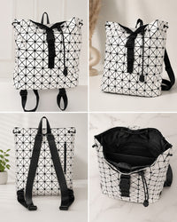 Geometric Foldable White & Black Backpack | Modern Lightweight Travel & Everyday Bag - View 2