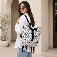 Geometric Foldable White & Black Backpack | Modern Lightweight Travel & Everyday Bag - View 3