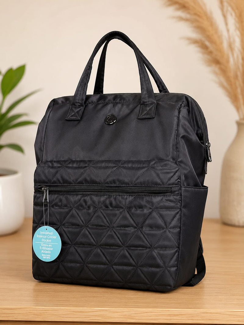 Premium Black Quilted Baby Diaper Backpack | Multi-Function Waterproof Maternity Bag with Insulated Bottle Pocket