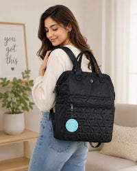 Premium Black Quilted Baby Diaper Backpack | Multi-Function Waterproof Maternity Bag with Insulated Bottle Pocket - View 3