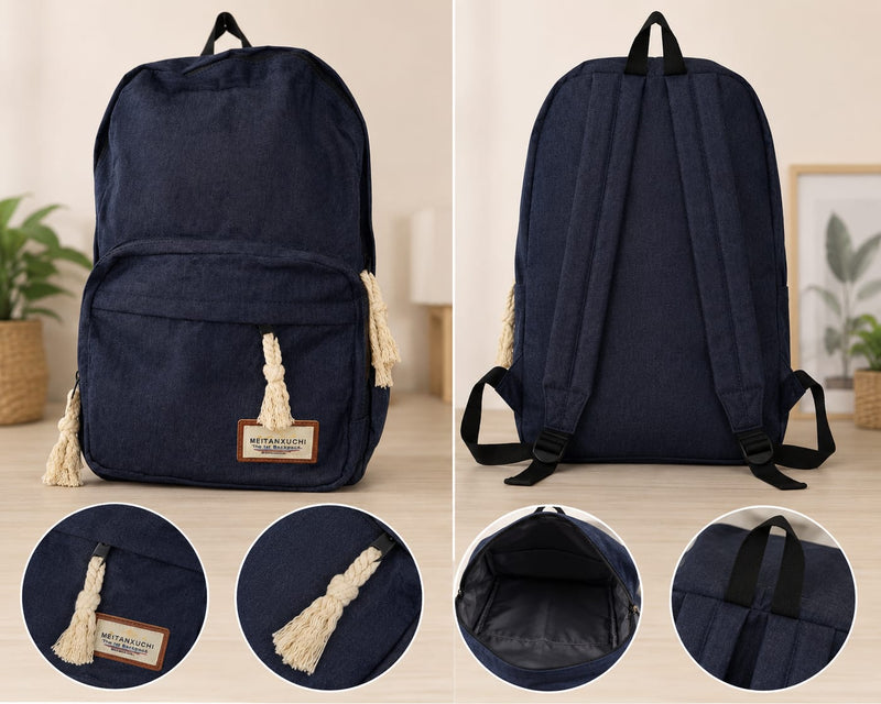 Classic Navy Blue Casual Backpack – Lightweight Multi-Purpose Travel, School & Daily Use Bag