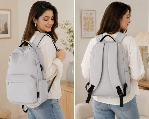 Minimalist Everyday Backpack – Lightweight, Water-Resistant Travel & Laptop Backpack | Light Grey
