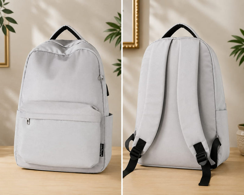 Minimalist Everyday Backpack – Lightweight, Water-Resistant Travel & Laptop Backpack | Light Grey