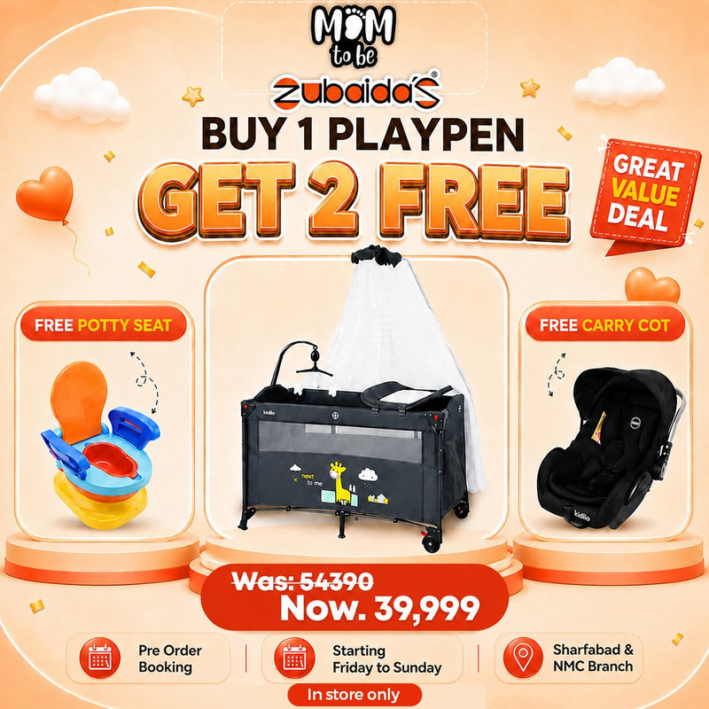Kidilo P02 Baby Playpen Bundle – Buy 1 Playpen Get FREE Carry Cot & 3-in-1 Potty Training Seat | Limited Time Offer | Zubaidas Pakistan