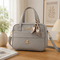Luxury Quilted Baby Diaper Bag with Scarf & Adjustable Shoulder Strap – Grey - View 1